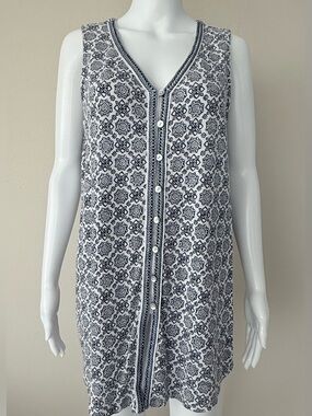 J.Jill Navy and White Button-Front Tunic Top